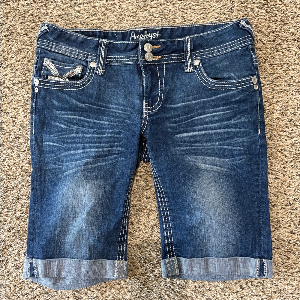 Amethyst Indigo Blue Double-Button Denim Shorts